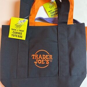 Trader Joe's Black and Orange Viral Canvas Tote Bag
